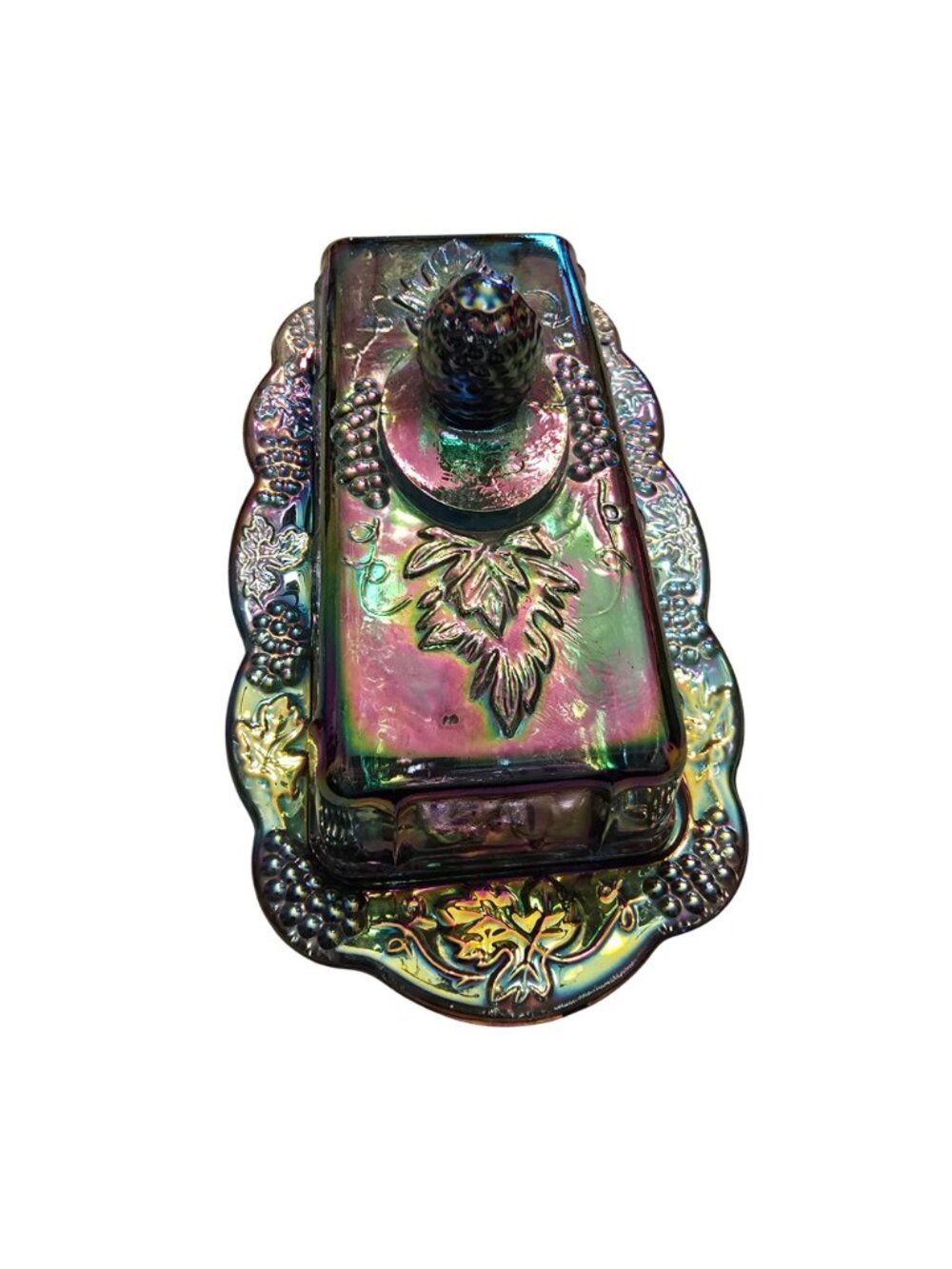 Iridescent Glass Butter Dish Grapevine Pattern Rectangular Indiana Glass JH8029 - Picture 5 of 9